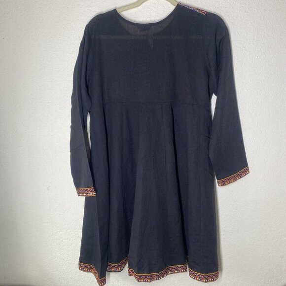 Chinyere Women’s Black Embroidered Knee Length Midi Dress Size Medium Aztec - Picture 3 of 12